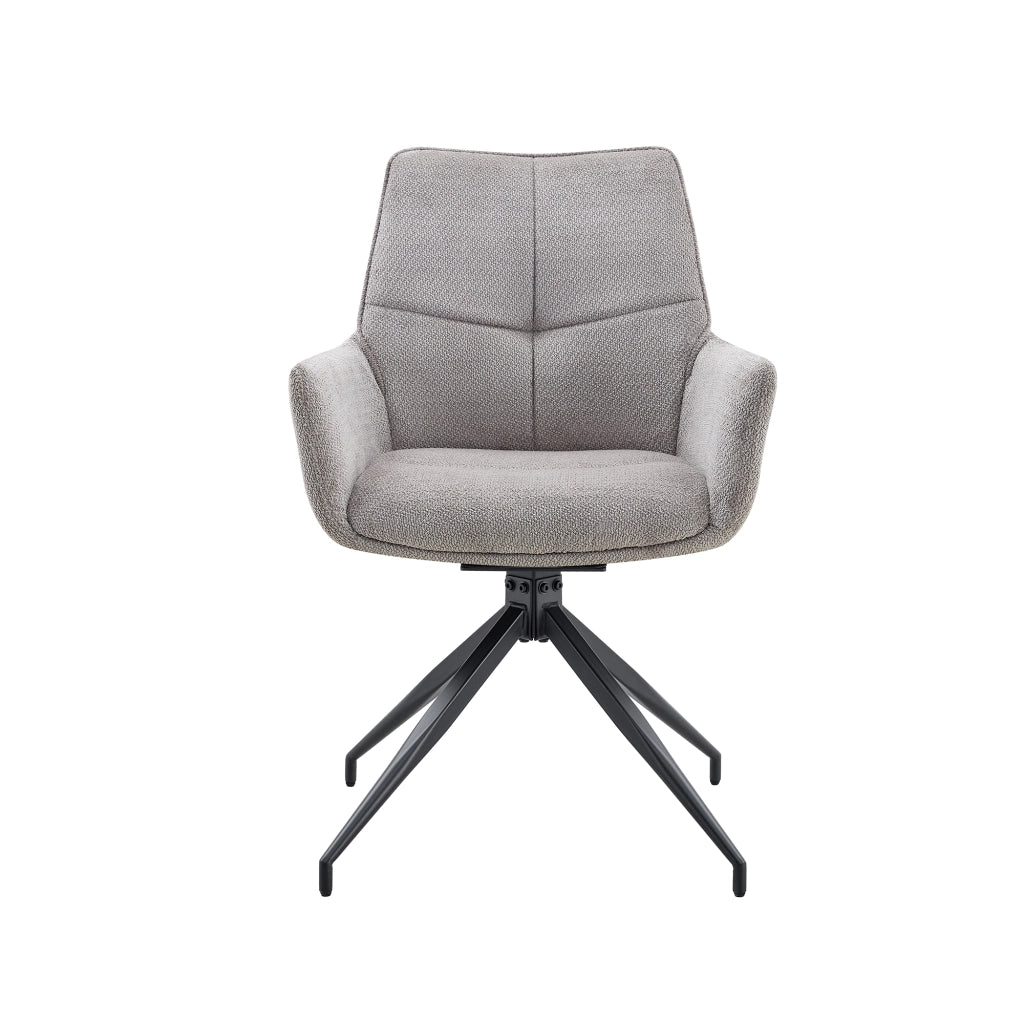 Sedia girevole 360° con braccioli in tessuto grigio e struttura in metallo nero