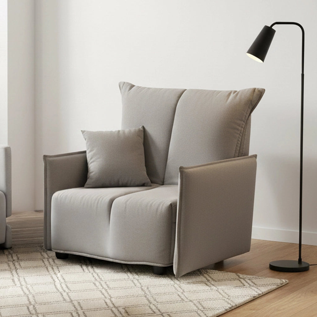 Divano Letto Atlantis, Divano singolo, Made in Italy, Poltrona soggiorno con apertura a carrello, in tessuto imbottito, con Braccioli standard, cm 110x90h85, colore Grigio