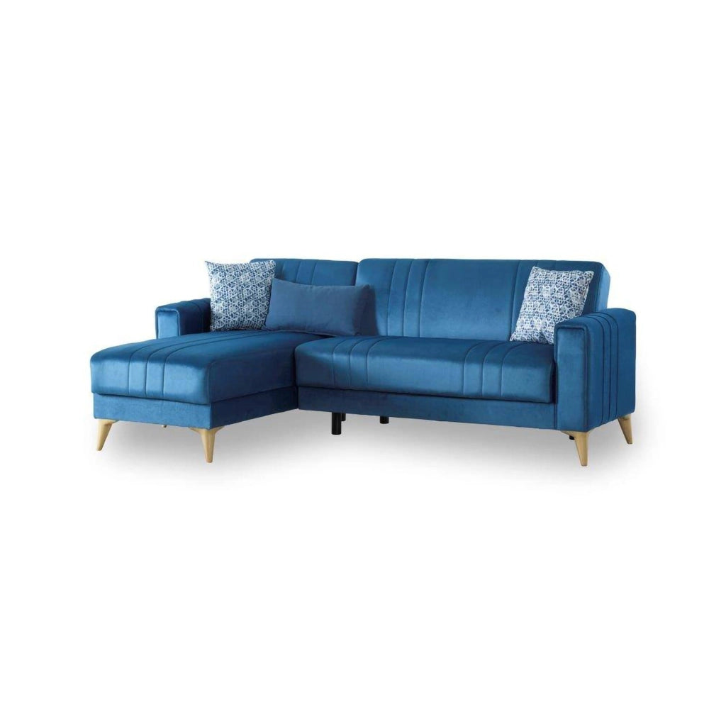 Aronix, Divano Letto con Penisola Contenitore, 225x151 cm blu