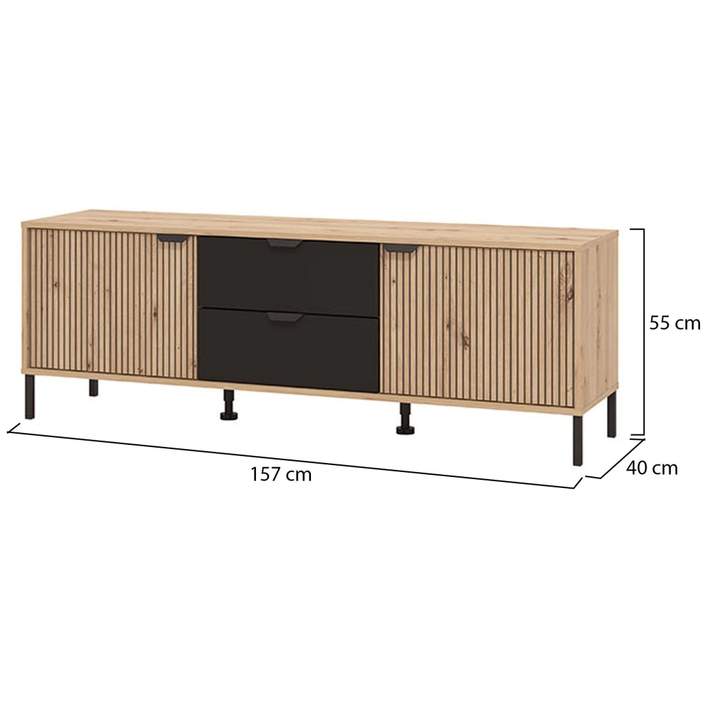 Raiano, Mobile Porta tv 2 Cassetti, 157x40x54.5h cm Marrone Rovere Nodi