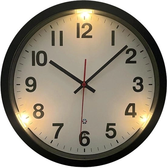 Orologio da Parete Illuminato per la Camera da Letto, 12 Pollici Orologio da Parete con Illuminazione a Soglia per la Notte, Lampada da Tavolo a Batterie, Orologio da Parete Grande per Camera da Letto, Cucina, Regalo