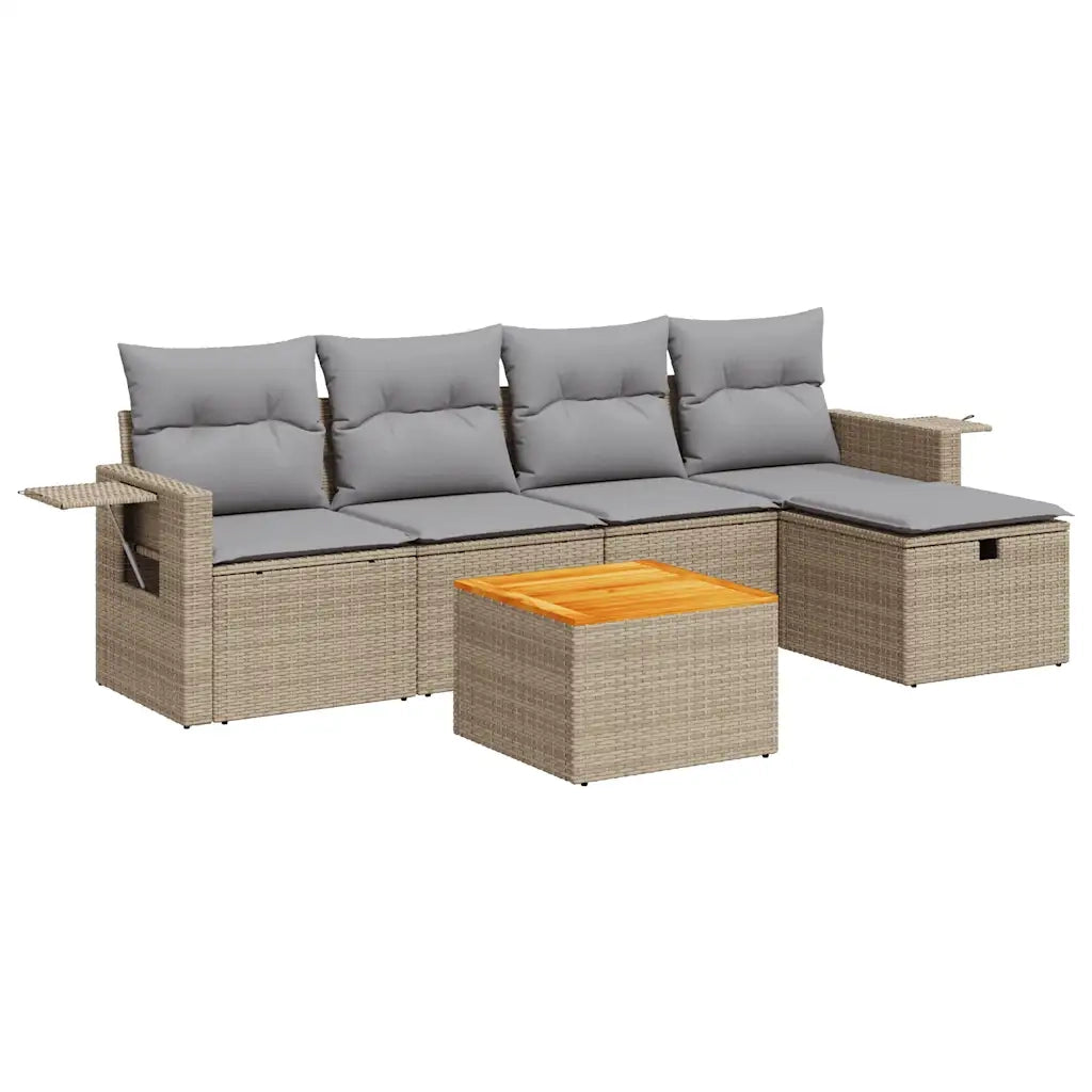 Set Divano da Giardino 6 pz con Cuscini Beige in Polyrattan 3325811