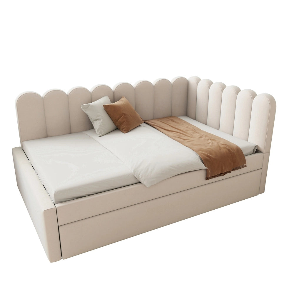 Divano letto angolare - Xylo - 140x200 cm gigogne fiori beige