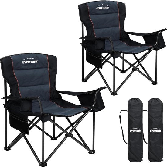 Sedia da Campeggio Oversized, 2 pezzi, Sedia a Cassetta, fino a 180 kg sostenibile, Sedia a Cassetta, Rivestimento con Porta Oli e Tasca, Tasca per Frigo, Braccioli e Schienale Alto, per Campeggio, Giardino, Balcone, Outdoor, Spiaggia