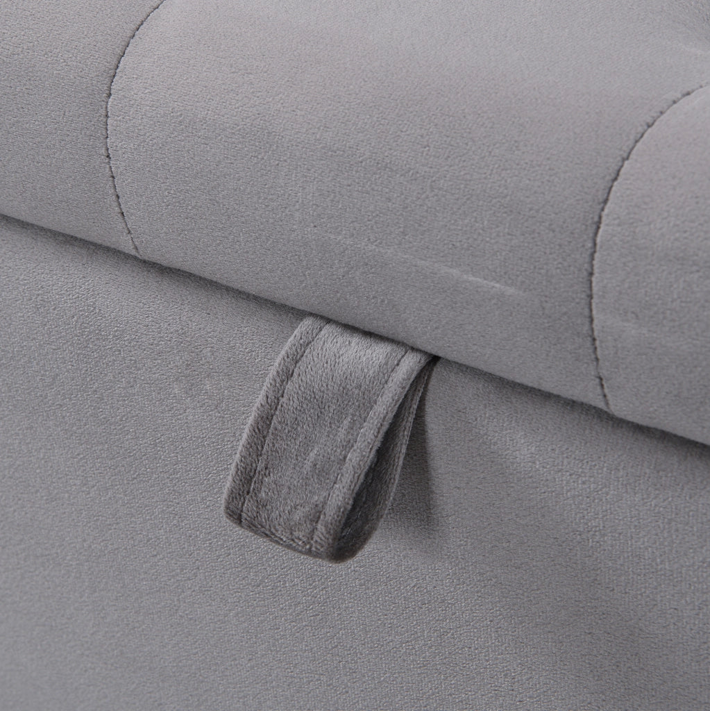Panca contenitore in velluto grigio 138 x 41 x 42 cm; ottomana con seduta imbottita
