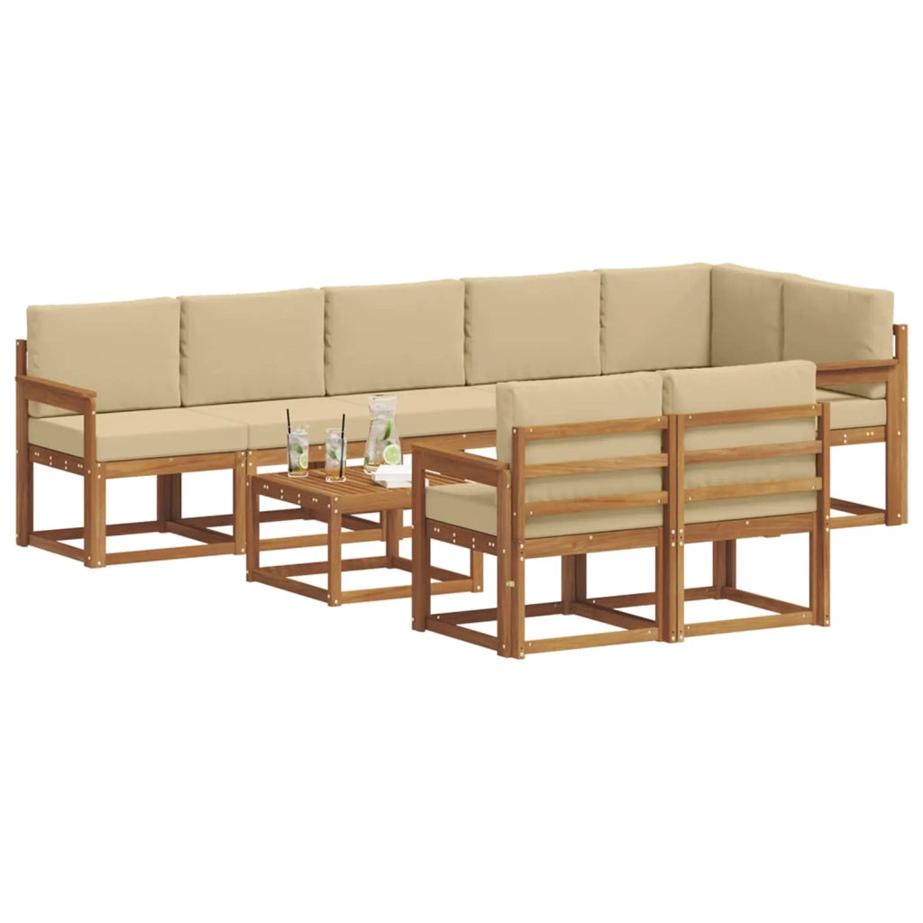 Set di divani da esterno con cuscino 9 pcs Naturale e Beige 3366596