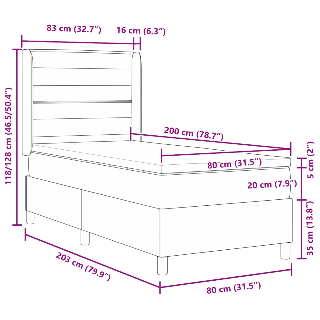 Letto Box Spring con Materasso - Nero, 80x200 cm, Tessuto