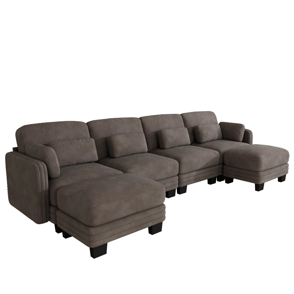 Divano modulare a U 4 posti in ciniglia marrone; 330x143x88 cm