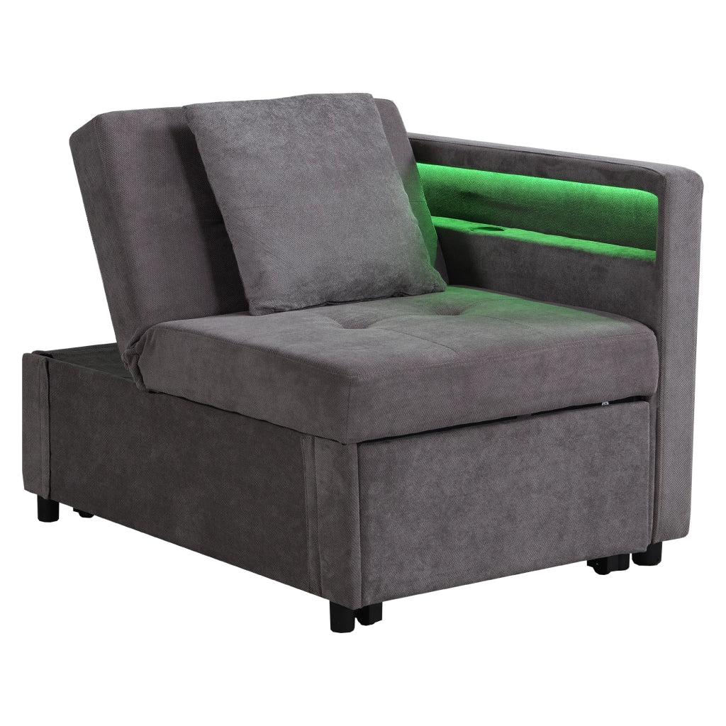 Letto Imbottito Divano Letto 3 in 1 con LED e USB ¨C MINIMAL ¨C Tessuto Lino