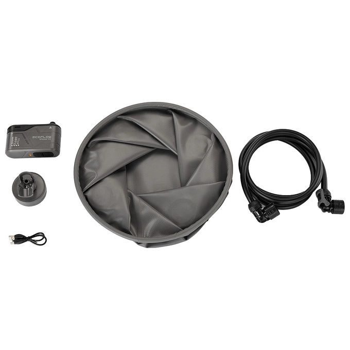 EcoFlow EFA-SHOWERKIT Kit Doccia Portatile con Pompa e Secchio Pieghevole Compatibile con EcoFlow WAVE Alimentazione USB-C colore Nero