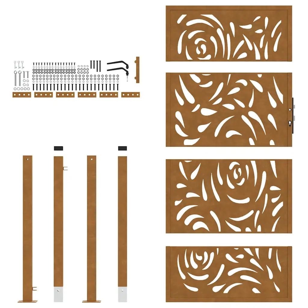 Cancello da giardino 100x200 cm in acciaio corten con design a fiamma 4100998