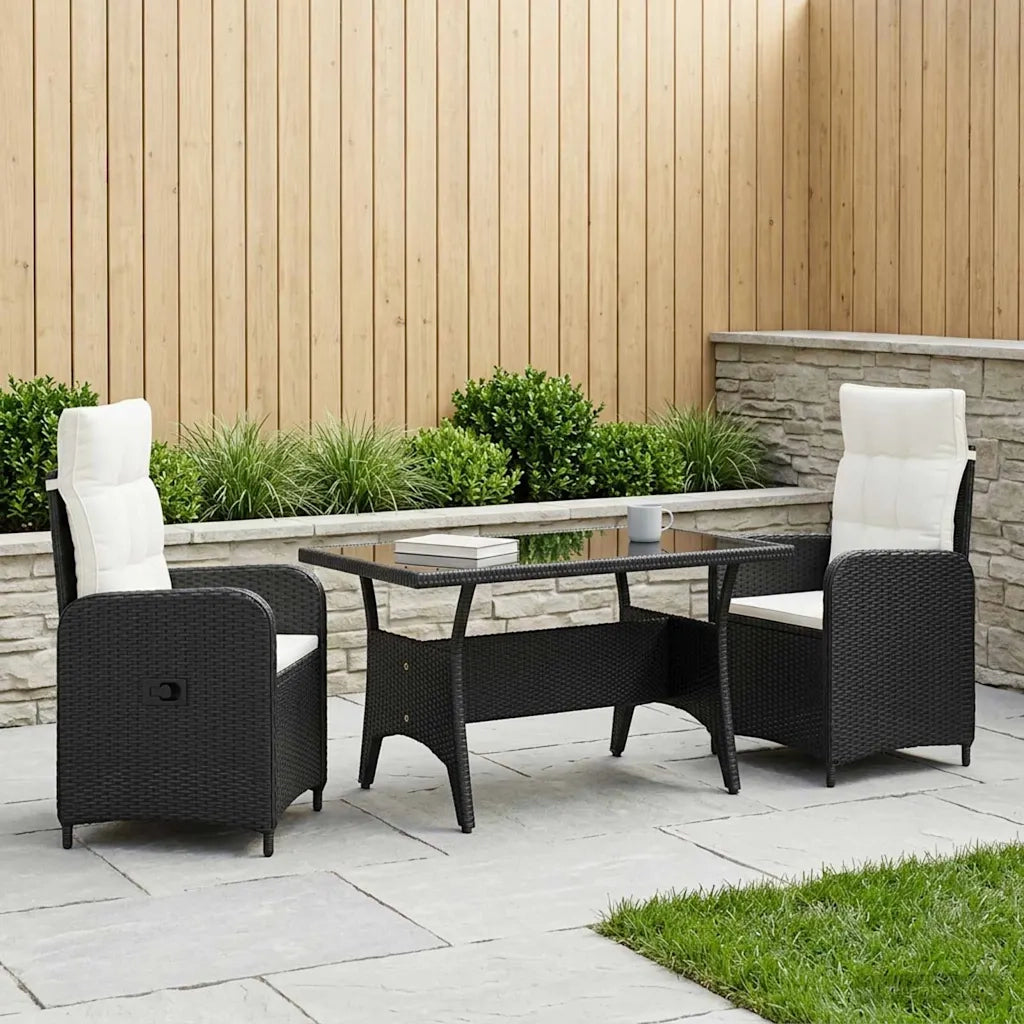 Set da pranzo per esterni 3 pcs Nero e Bianco Crema polyrattan 3422258