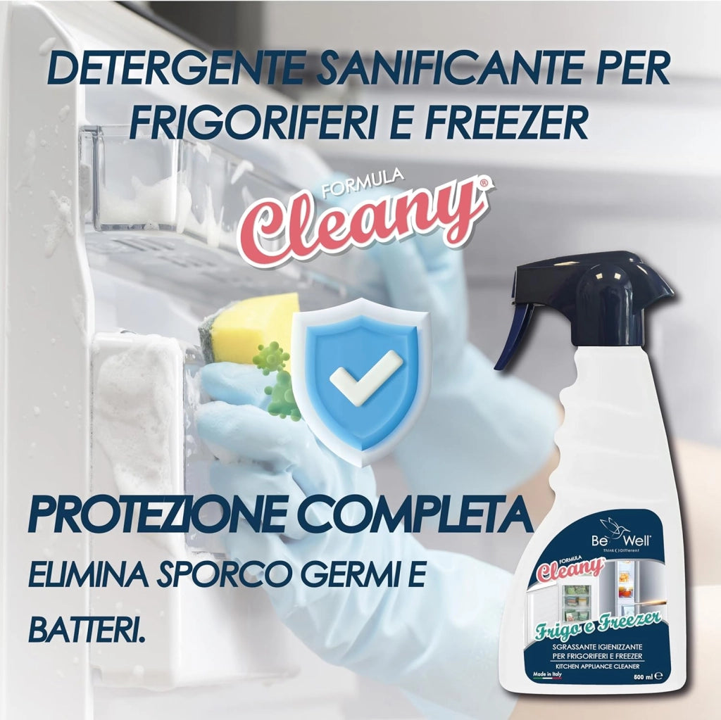 CLEANY Detergente Igienizzante per Frigorifero e Freezer, Spray da 500 ml, Made in Italy, Formula Cleany, Elimina Odori e Grasso, Pulizia Profonda per Elettrodomestici da Cucina