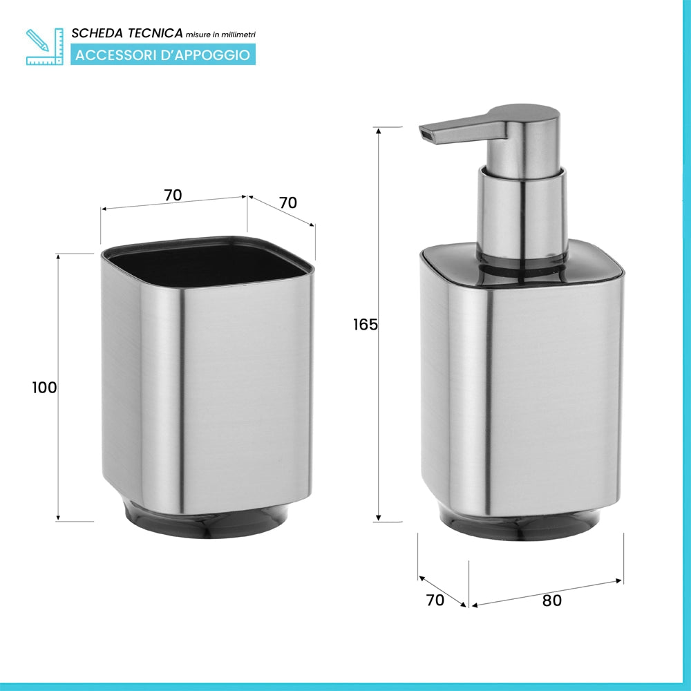 Set accessori bagno 3 pezzi color argento satinato e nero Lumina