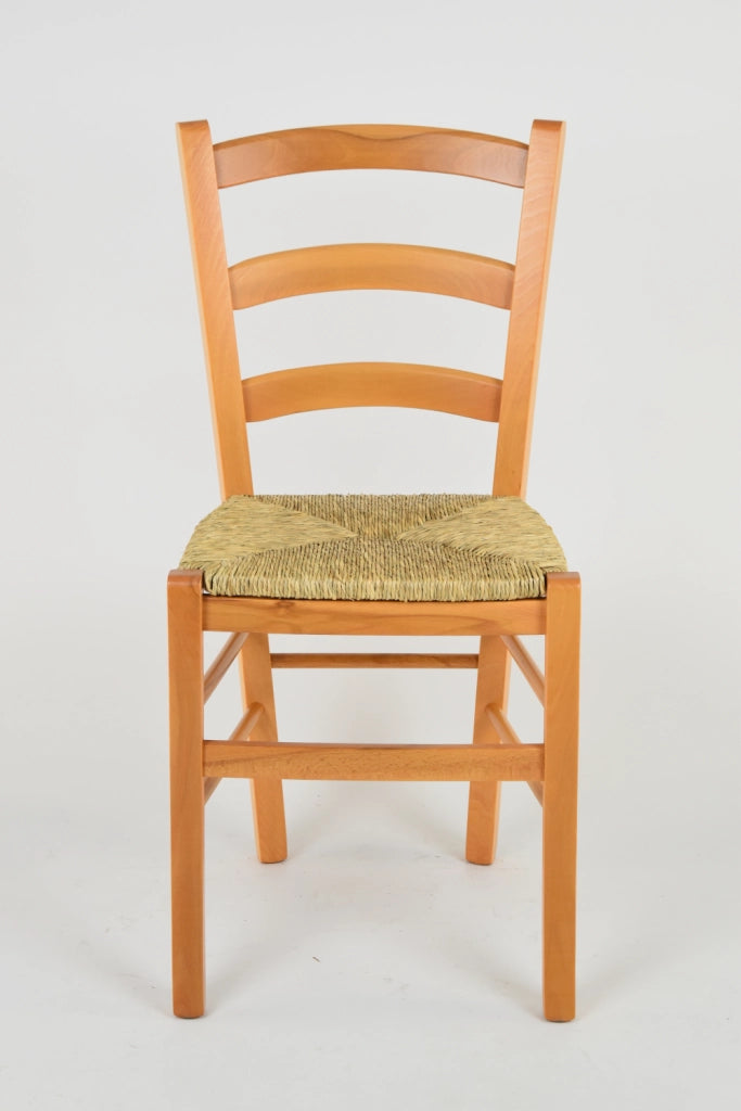 Set 6 Sedie Venice Tommychairs, robusta struttura in legno di faggio verniciata in miele e seduta in paglia