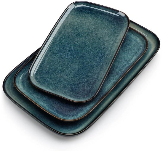 Piatti da Servire - Set da 3 - Qualità Solida - Verde - Adatto per ogni Pasto - Ideale per Cena e Dolce