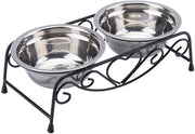 Ciotola per Cane in Acciaio Inossidabile - Doppie Ciotole Alimentari - Supporto a Piattaforma - Dimensioni 26x14x8.5cm - Diametro 13cm - Maniglia Antiscivolo - Ciotole Alimentari