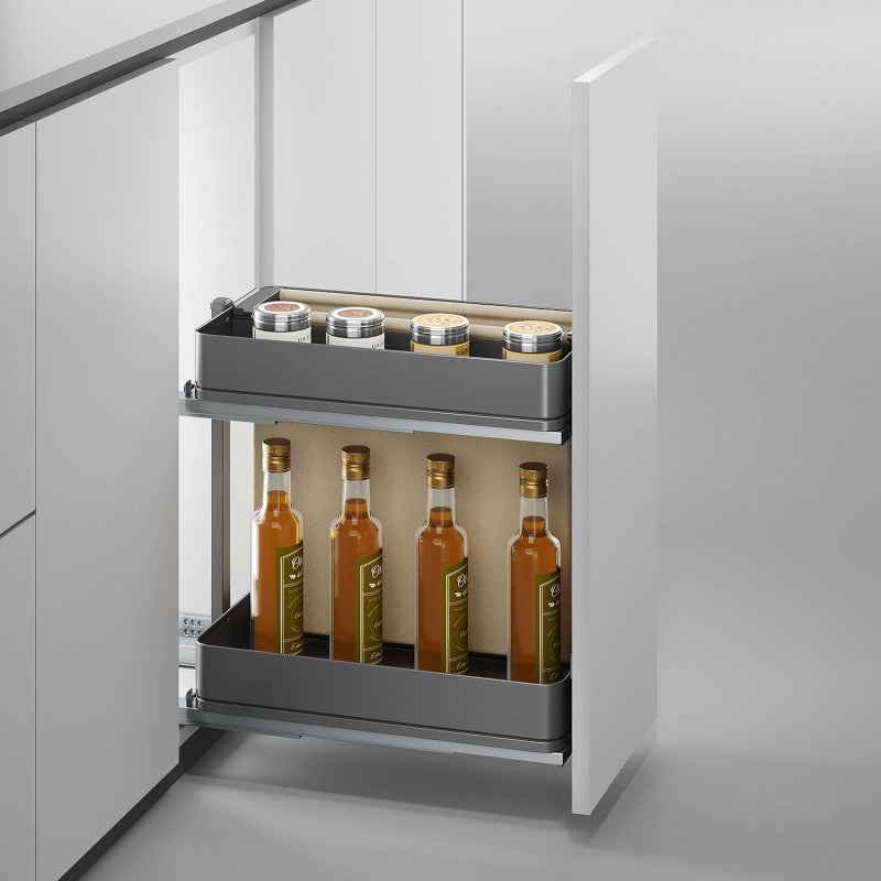 Carrello estraibile Harmony con chiusura soft, Modulo larghezza 300mm altezza 700mm, Acciaio e Legno, Grigio antracite