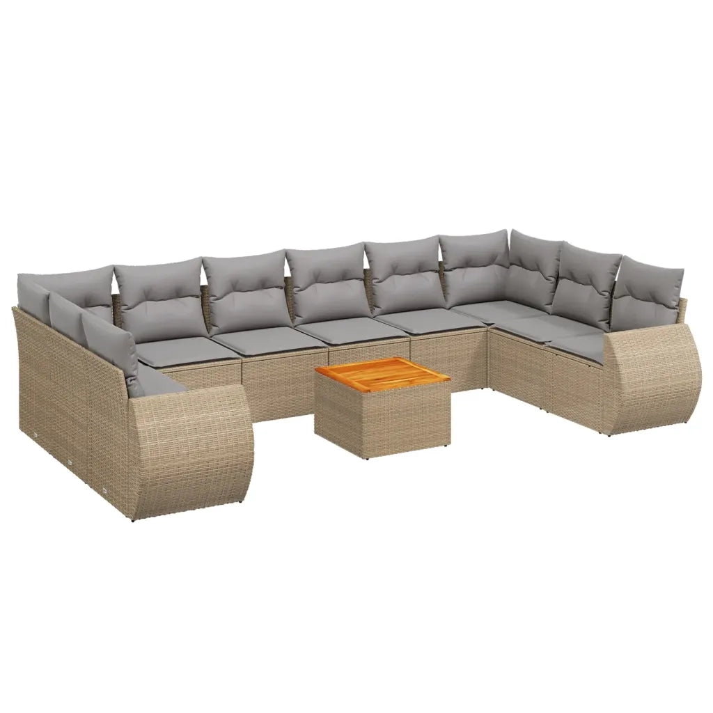 Set Divani da Giardino 11 pz con Cuscini Beige in Polyrattan 3257508