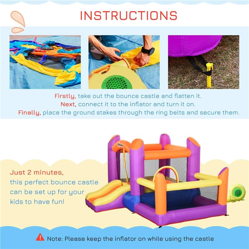 CASTELLO GONFIABILE PER BAMBINI CON SCIVOLO E PISCINA MULTICOLOR