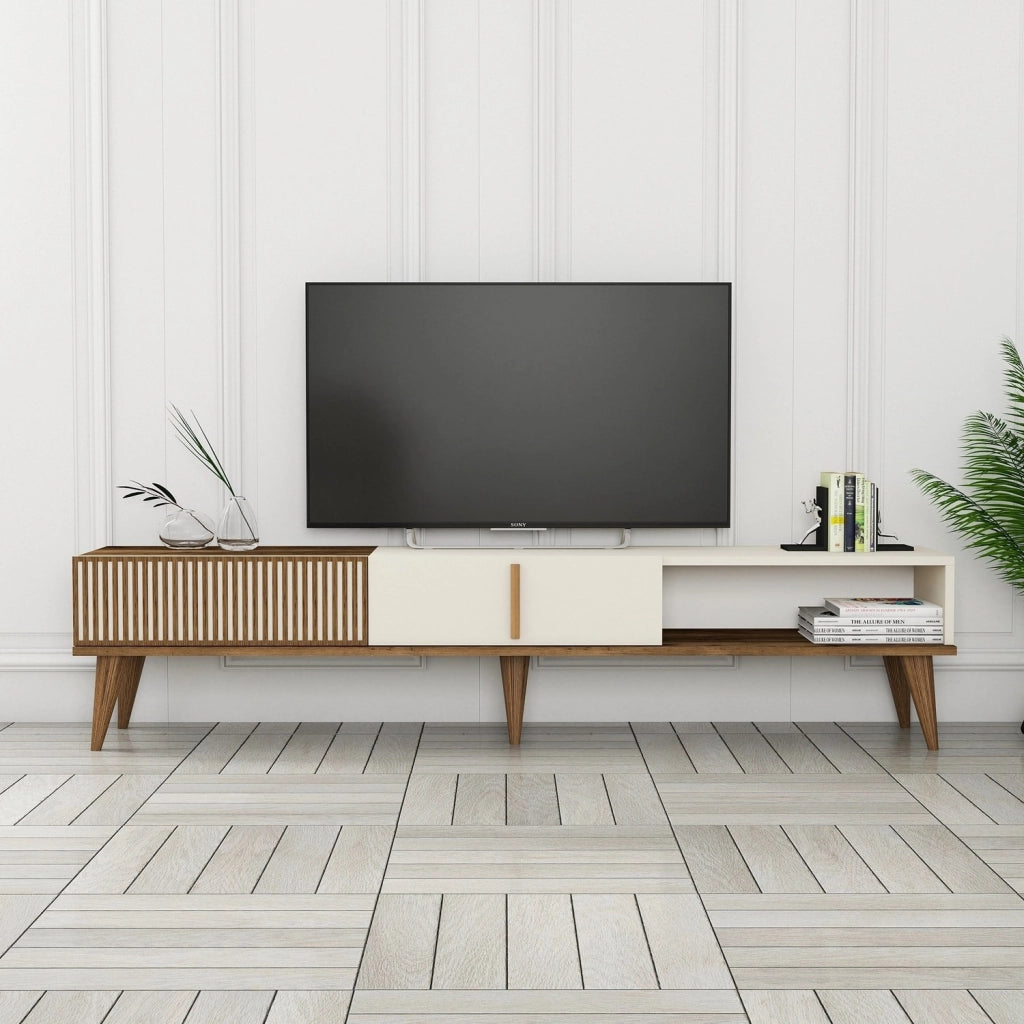 Porta TV in legno "Milano" - 180 x 35 x 40 cm - Noce crema