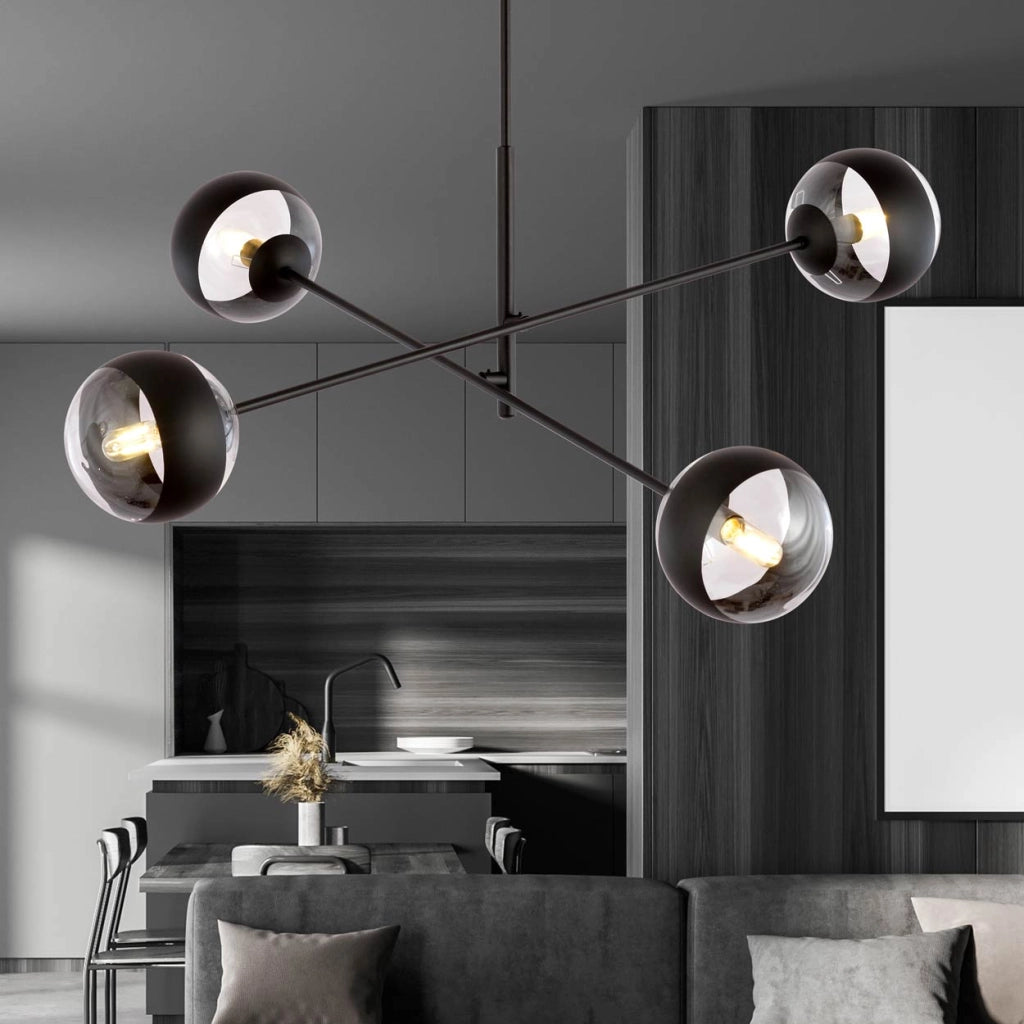 Emibig Linear lampadario 4xE14 nero/vetro trasparente