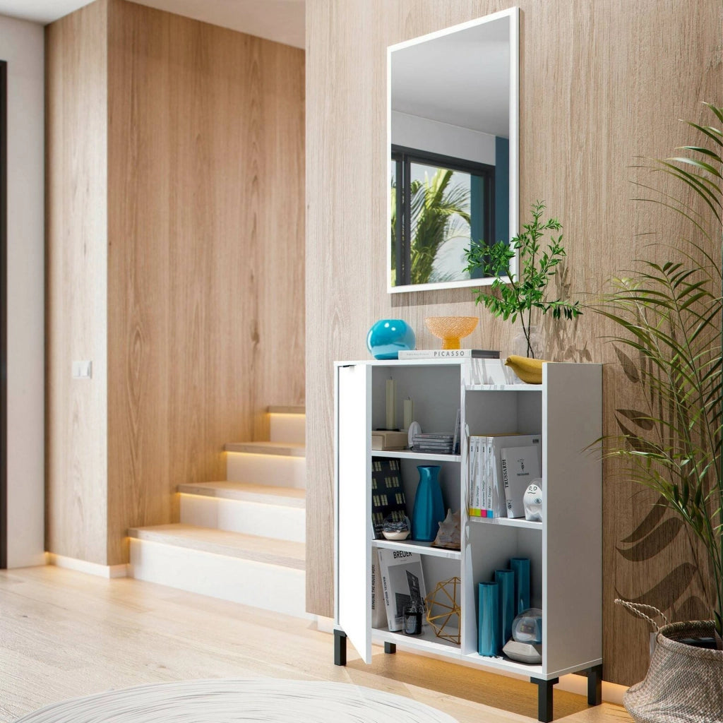 Mobile sottolavabo Argusto, Mobiletto da bagno, Contenitore porta lavabo, Armadio per lavandino, 77x24 h91 cm, Bianco