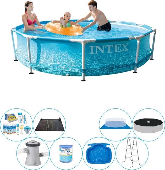 Kit di Piscina a Rondozio con Struttura in Metallo, Lato Mare 305x76 cm - Pacchetto Deluxe