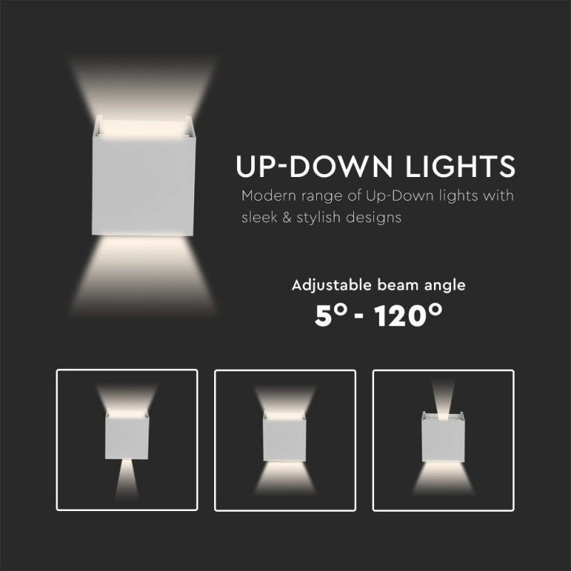 V-TAC Applique UP/DOWN Lampada LED da Muro Quadrata Doppio LED COB 6W 110LM/W Colore Bianco Satinato Fascio Luminoso Regolabile 3000K IP65