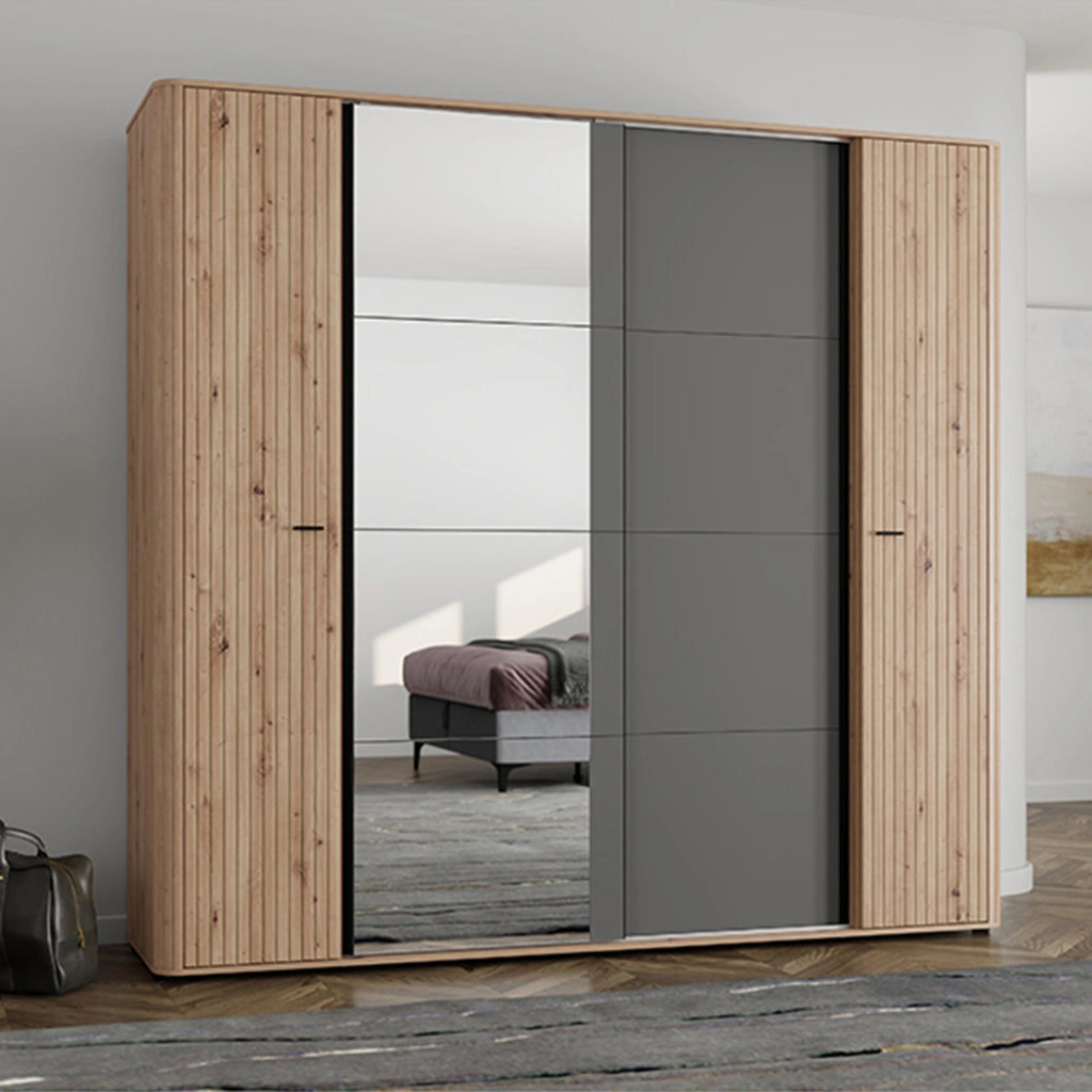Armadio Camera da Letto Hakone, Guardaroba Grande Appendiabiti, 232x219h cm Marrone Rovere Nodi