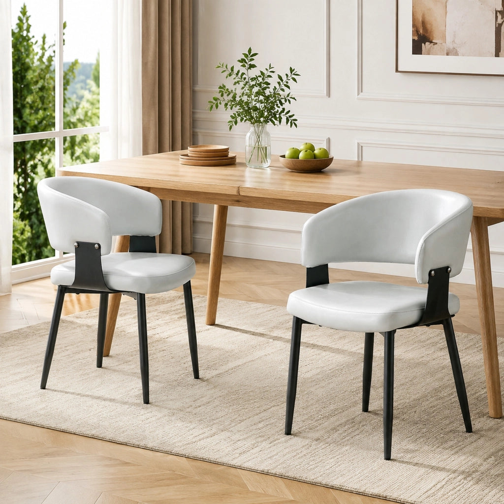 Sedia da pranzo 96x59.5x40 cm con schienale ergonomico e braccioli in similpelle grigia