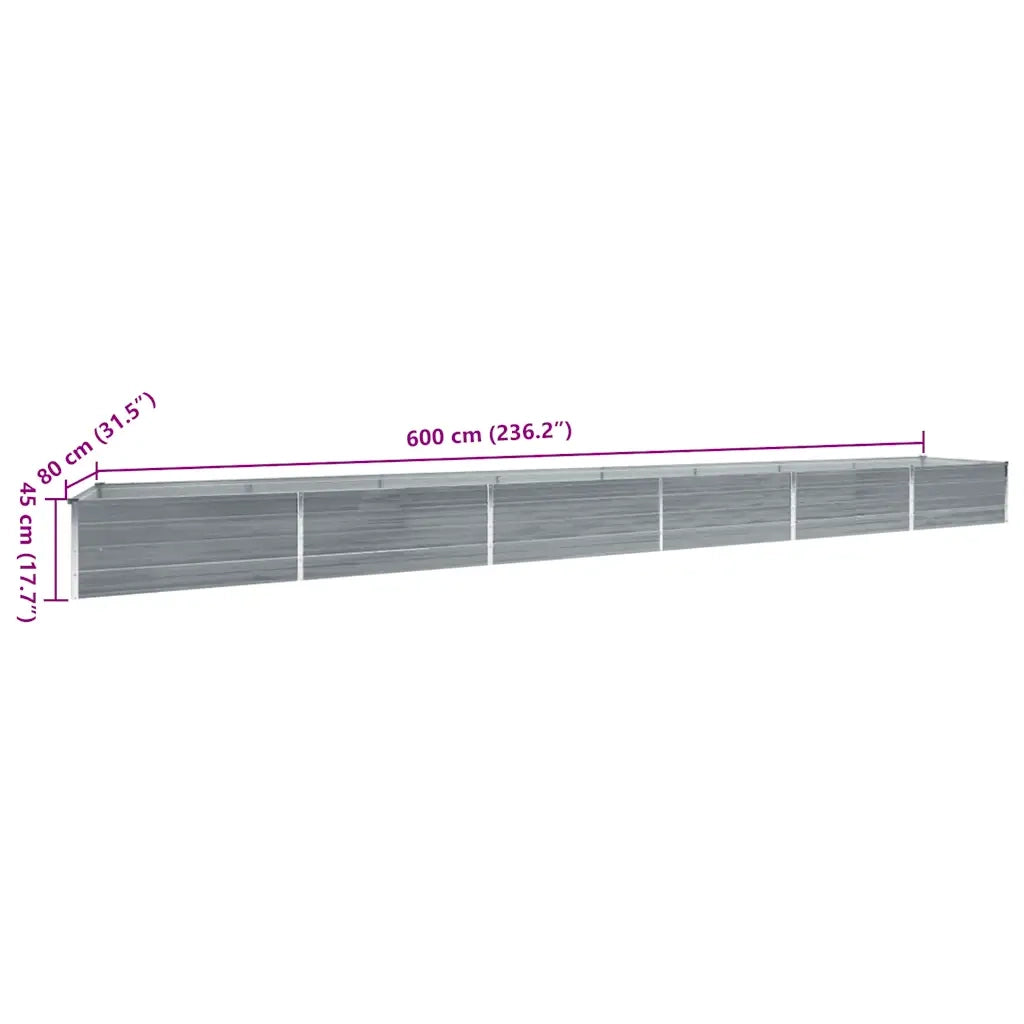vidaXL Letto Rialzato Giardino in Acciaio Zincato 600x80x45 cm Grigio