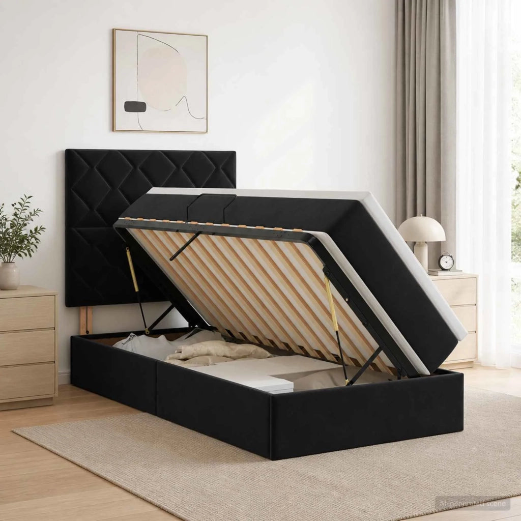 Letto con contenitore LED e materasso Nero 90 x 200 cm Velluto 3460166