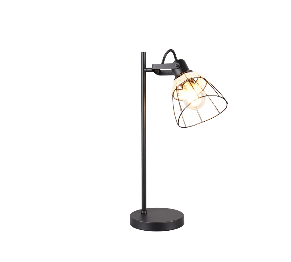 Lampada da tavolo, rattan e metallo, naturale e nero, H 50 cm, Jerome