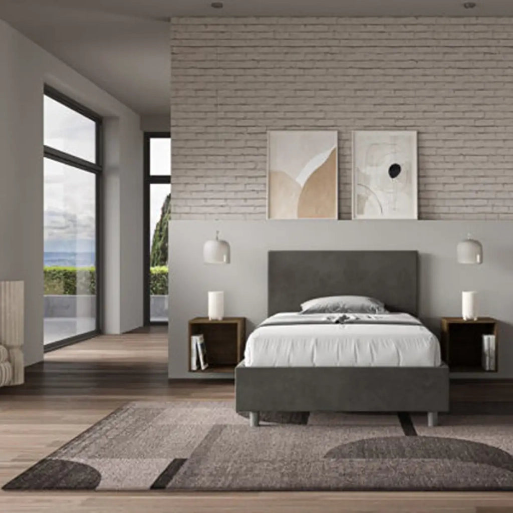 Letto una piazza e mezza contenitore imbottito 120x190 microfibra grigio Adele