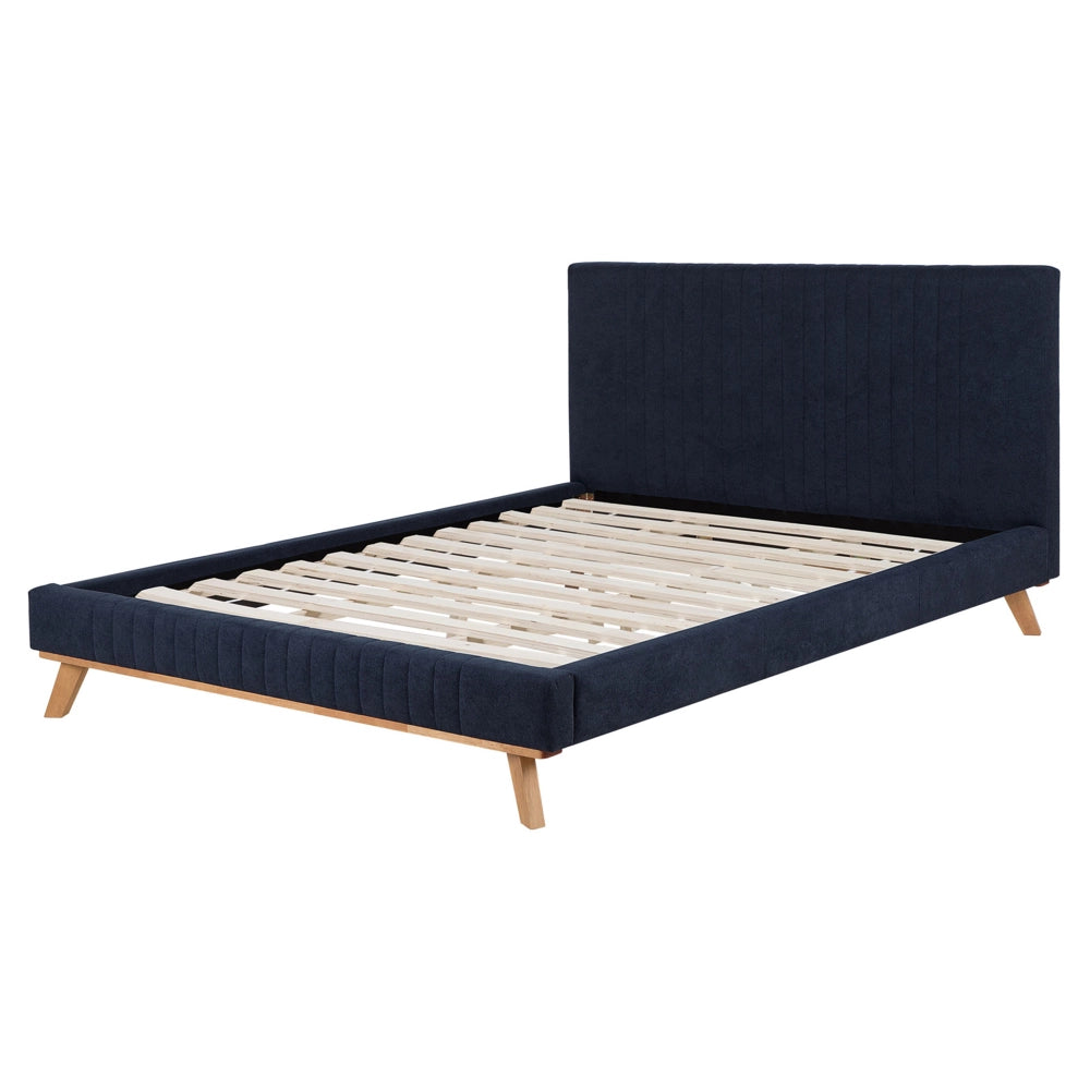 Letto 160 x 200 cm ciniglia blu scuro imbottita testiera trapuntata a canale con struttura