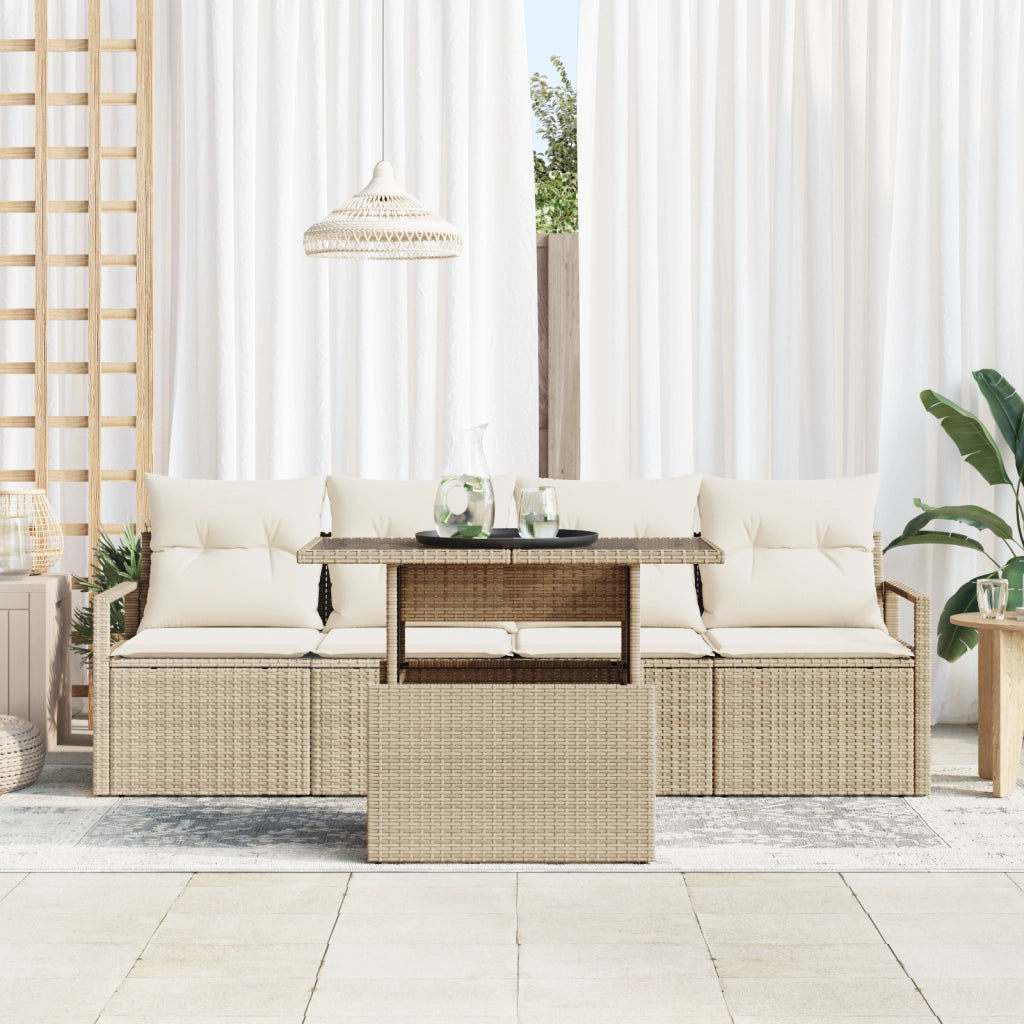 Set Divano da Giardino a 5 Pezzi con Cuscini Beige Rattan Polietilene