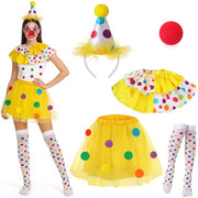 Costume per donna da clown - Set di costume da clown - Costume da carnevale - Costume da festa - Adulti - Incluso tutù, colletto e cappello - Costume da carnevale