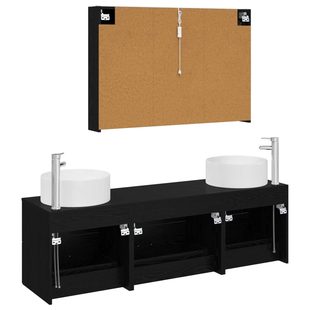 Set di mobili per il bagno 4 pcs Rovere Nero 3407064