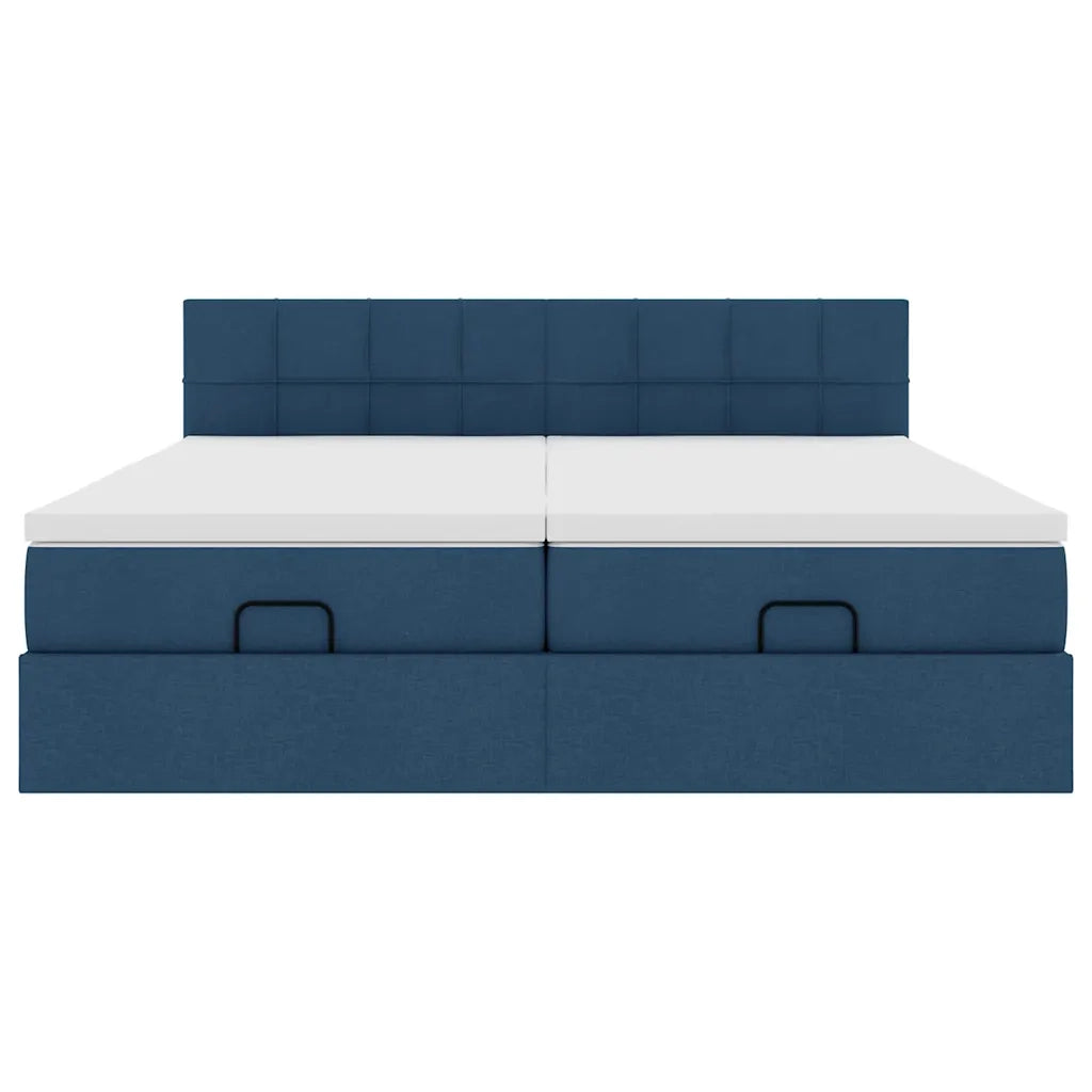 Struttura Letto Pouf con Materassi Blu 200x200 cm in Tessuto