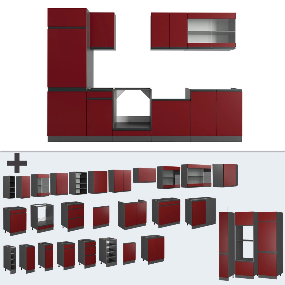 Vicco Cucina componibile Rosso/antracite 300 cm , PL Marmo