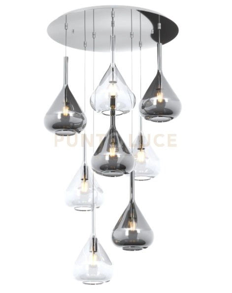 SOSPENSIONE CROMO 8 LUCI TONDA VETRI 4X TR + 4X FU 1177CR-S8 T-TF