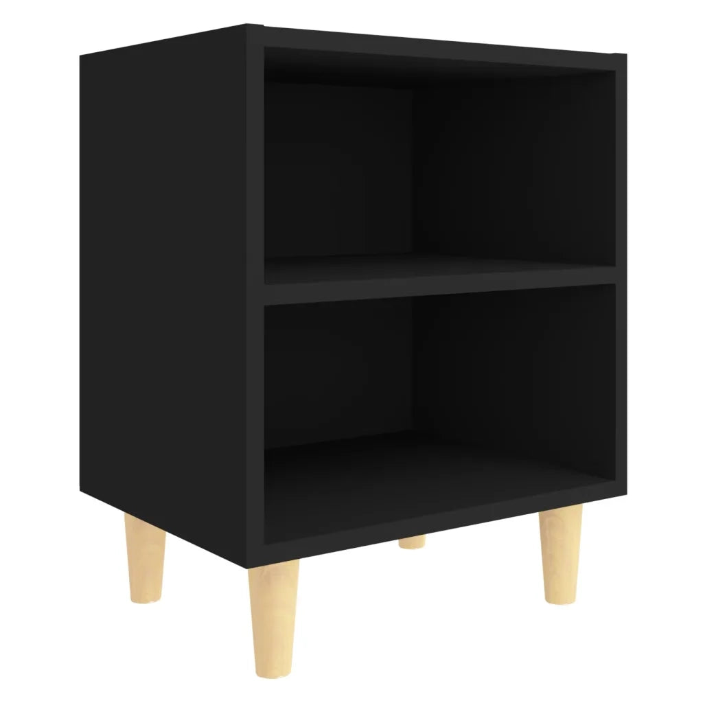 Comodino con Gambe in Legno Massello Nero 40x30x50 cm 805781