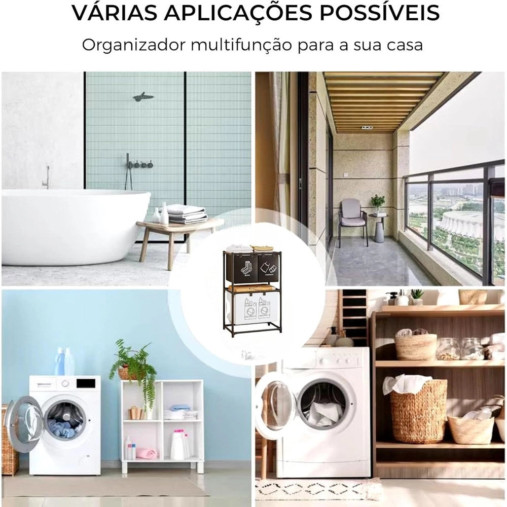 Trade Shop - Portabiancheria Multiuso Organizer Vestiti Sporchi Abiti Cestino Lavanderia - Nero