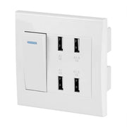 Caricabatterie da Parete con 4 Porte e Comando a Interruttore - Bianco - 5V 21A/1A - 4100mA - USB - 220-250V - Oplaadbus.