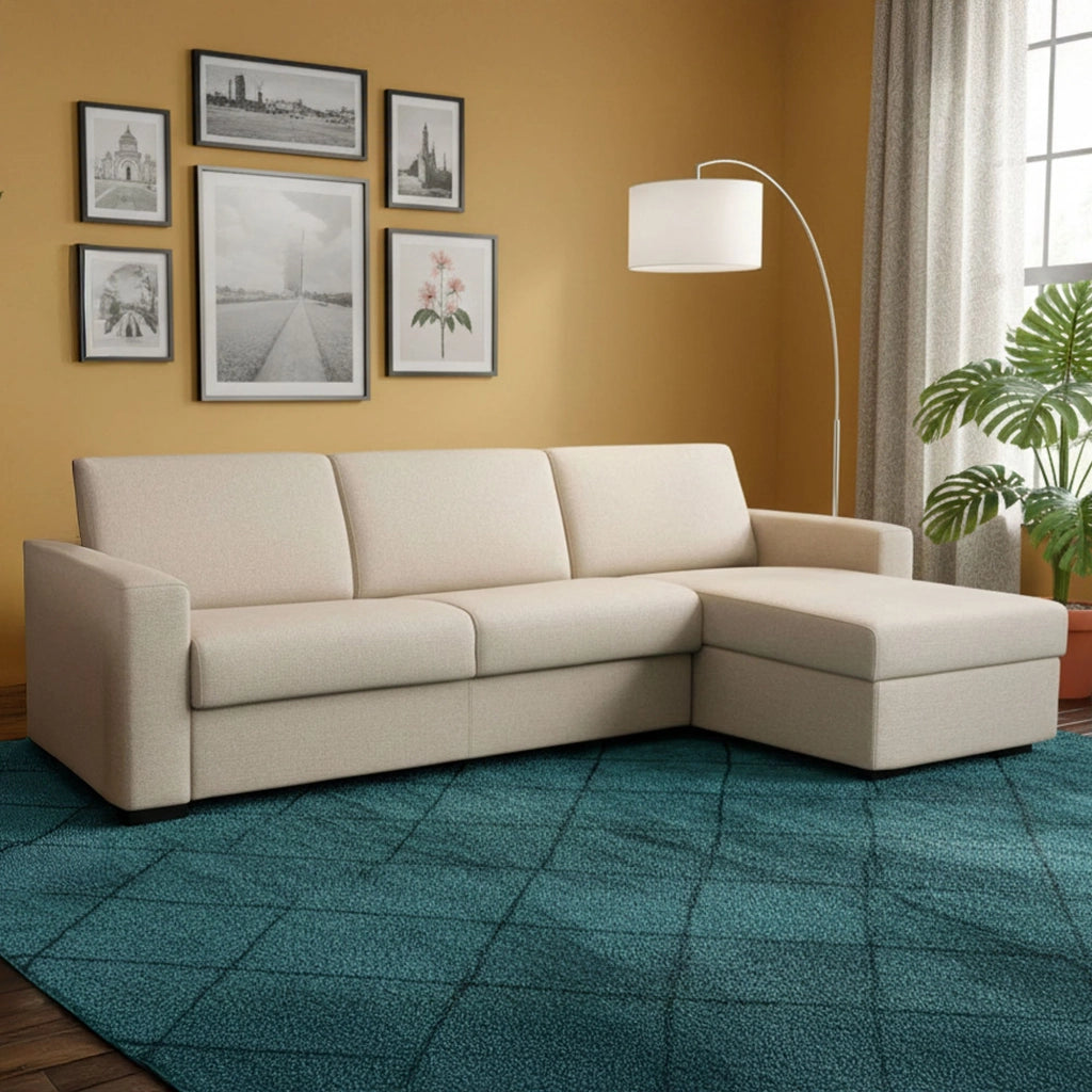 Allegria, Divano Letto con Penisola Sfoderabile Made in Italy, 260x95 cm Grigio Tortora