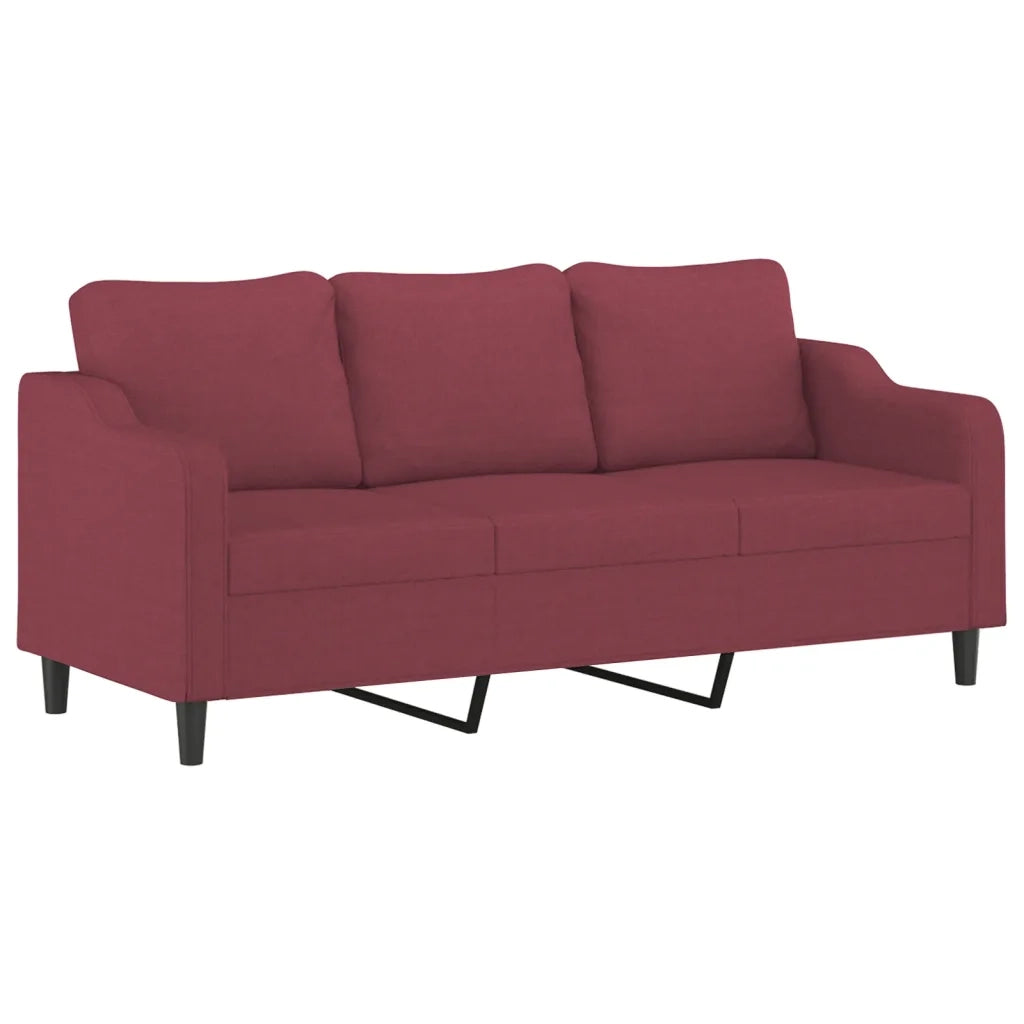 Set di Divani 3 pz con Cuscini Rosso Vino in Tessuto