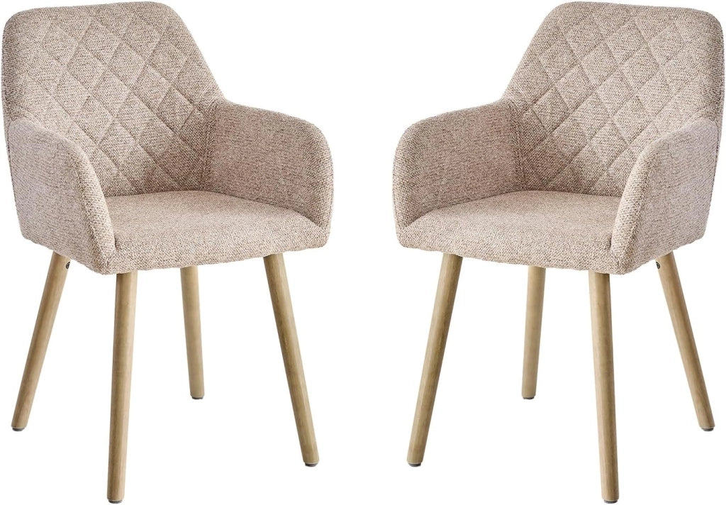 GrandCA HOME Set di 2 Sedie da Pranzo Moderne Imbottite con Braccioli in Tessuto e Gambe in Legno per Sala da Pranzo - Beige