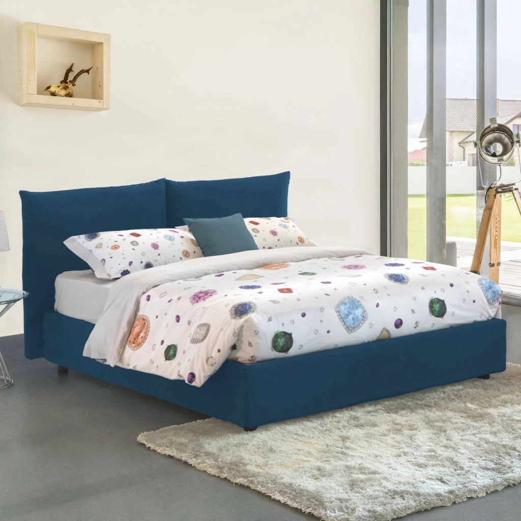 Letto Matrimoniale Arcole, Letto Matrimoniale Materasso Incluso Made in Italy, blu