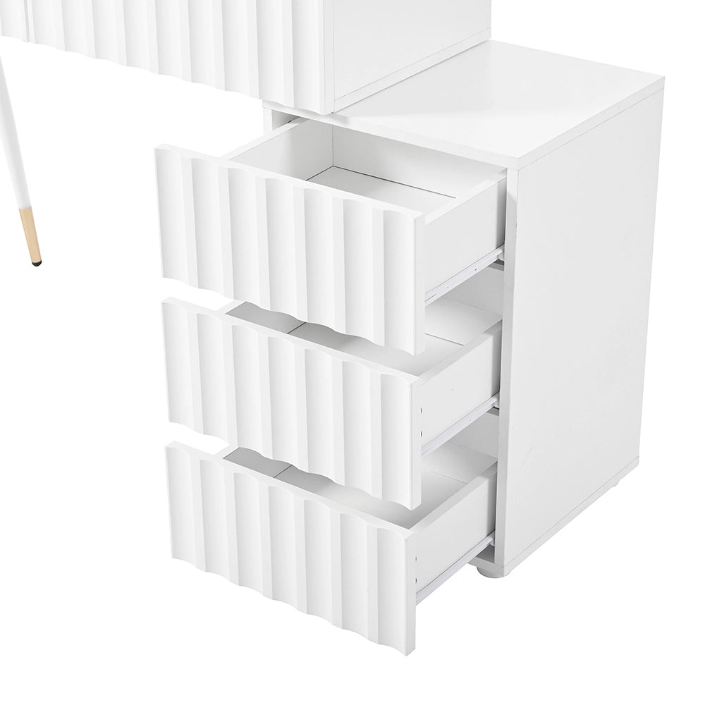 Coiffeuse con specchio LED e illuminazione - Xylo - L100/H127/P40 cm - Bianco - 5 cassetti spaziosi